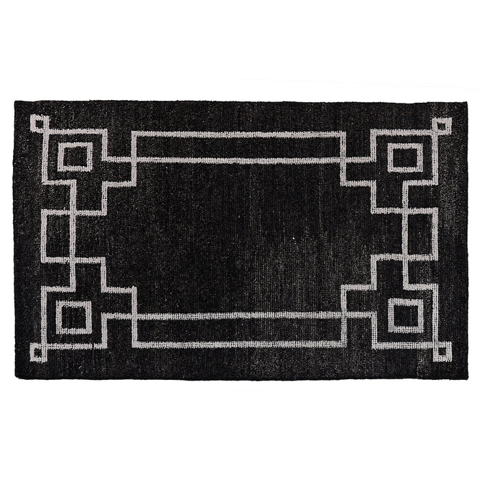 Pequra Noir Elegance Hand Knotted Geometric Wool & Viscose Rug - Black