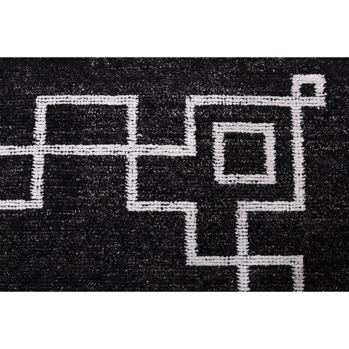 Pequra Noir Elegance Hand Knotted Geometric Wool & Viscose Rug - Black