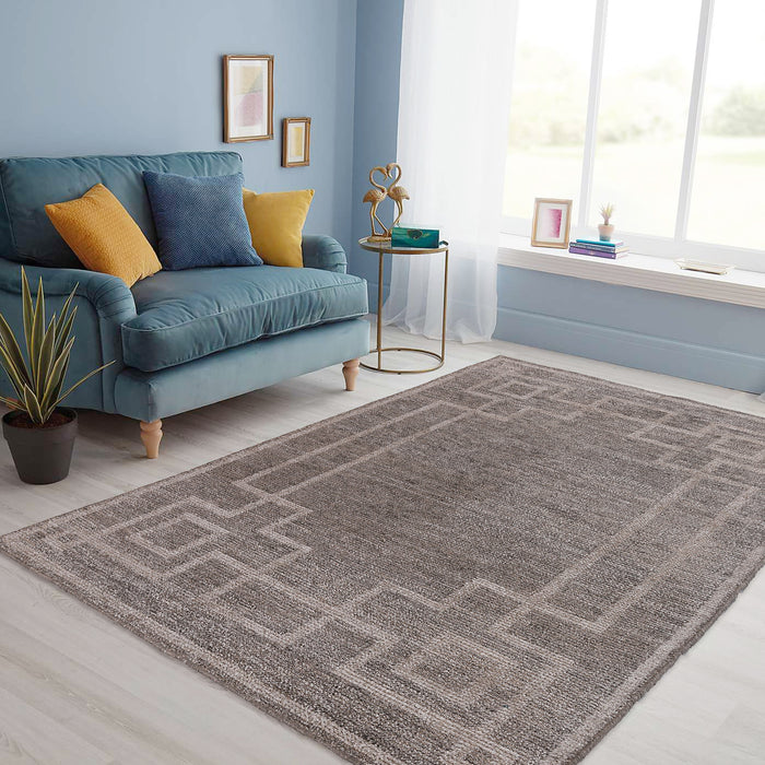 Pequra Elegance Hand Knotted Geometric Wool & Viscose Rug - Grey