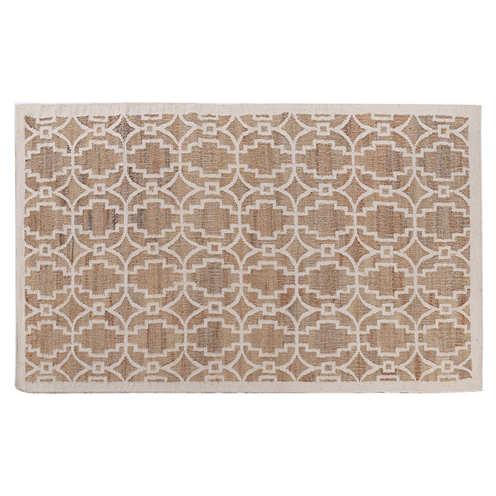 PEQURA 100% Jute Kilim Rug – Beige & White Handwoven Geometric Carpet