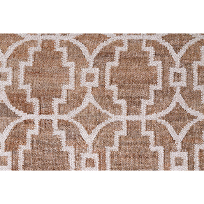 PEQURA 100% Jute Kilim Rug – Beige & White Handwoven Geometric Carpet