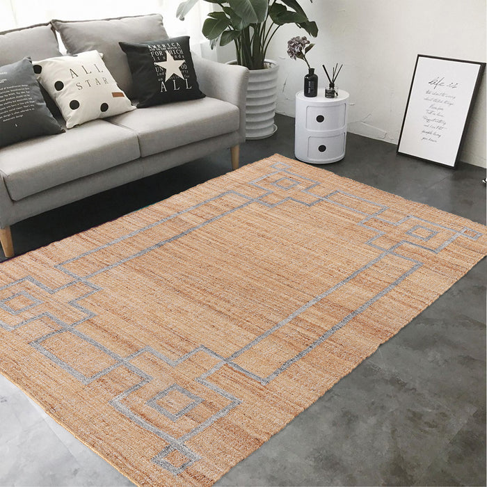 Handwoven 100% Jute Kilim Rug – Black & White Geometric