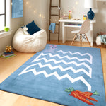 Pequra Handmade Luxury Kids Rug – Bunny Maze Design with Carrots on Blue Wool Base