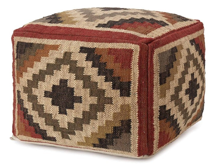 handwoven jute cube pouffe geometric pattern – Gandaki – Pequra