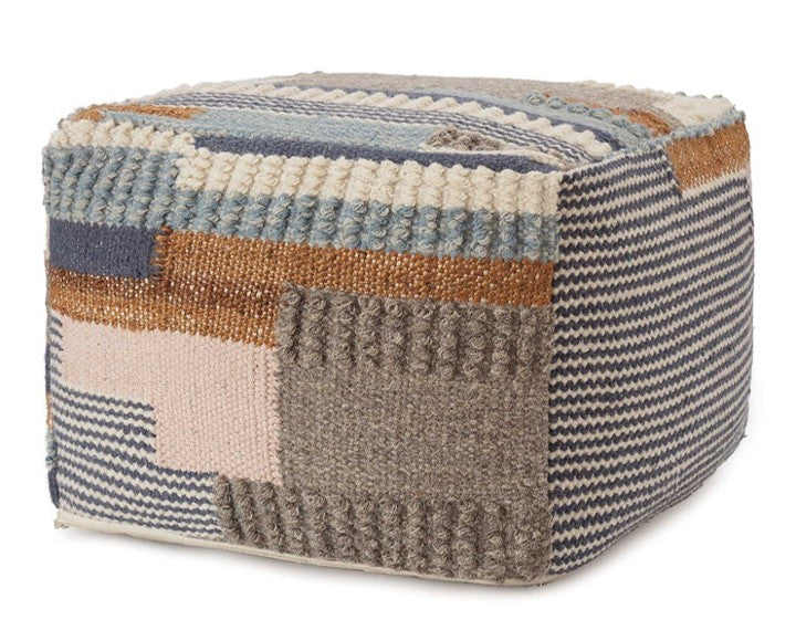 handwoven patchwork cube pouffe neutral tones – Pequra