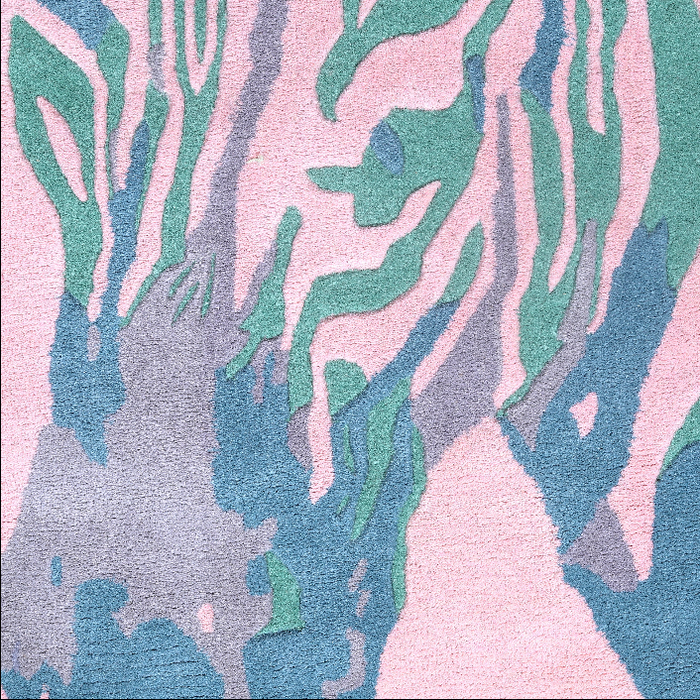 PEQURA Handwoven Wool Zebra Rug – 5x8 ft | Modern Pink Blue Wool Carpet