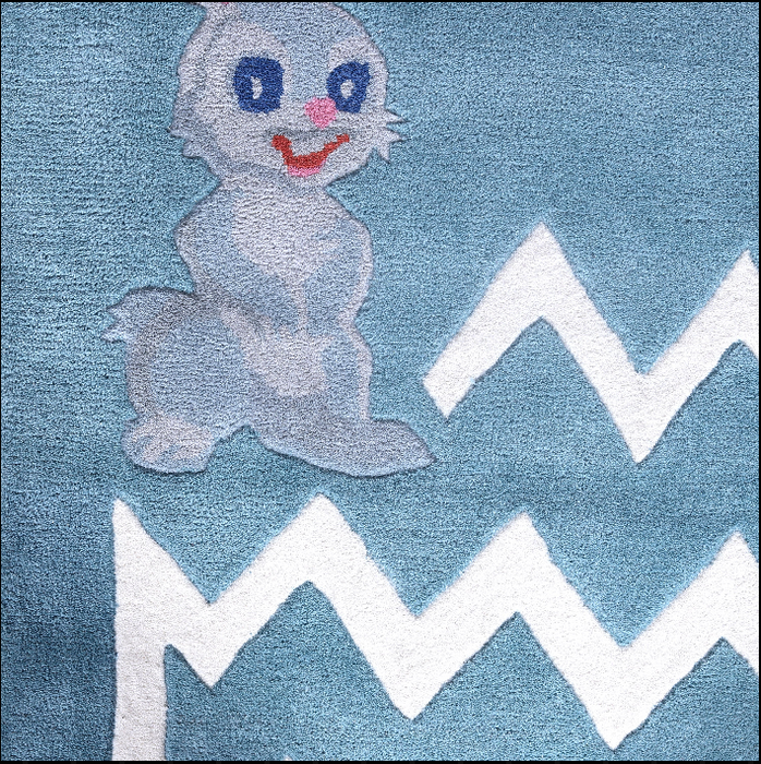 PEQURA Handwoven Wool Carpet – Blue Rabbit & Carrot Maze Rug, 4x6 ft