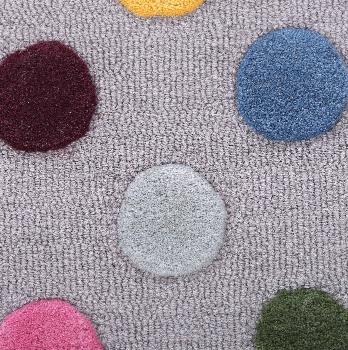 PEQURA Handwoven Wool Carpet – Gray Multicolor Dot Grid Rug, 4x6 ft