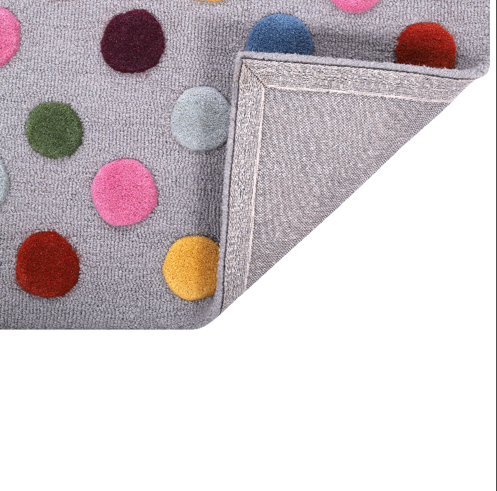 PEQURA Handwoven Wool Carpet – Gray Multicolor Dot Grid Rug, 4x6 ft