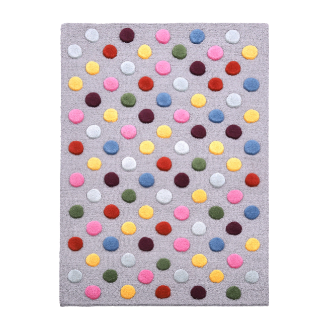 PEQURA Handwoven Wool Carpet – Gray Multicolor Dot Grid Rug, 4x6 ft