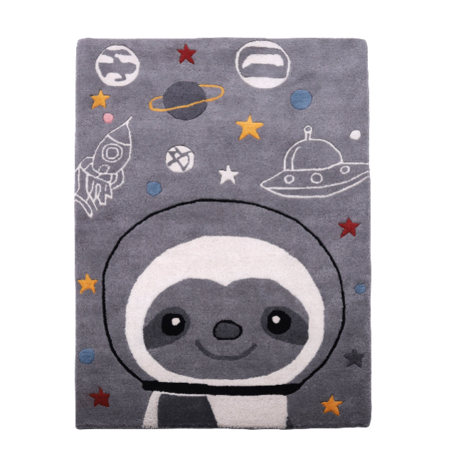 PEQURA Handwoven Wool Carpet – Space-Themed Sloth in Spacesuit Rug, 4x6 ft