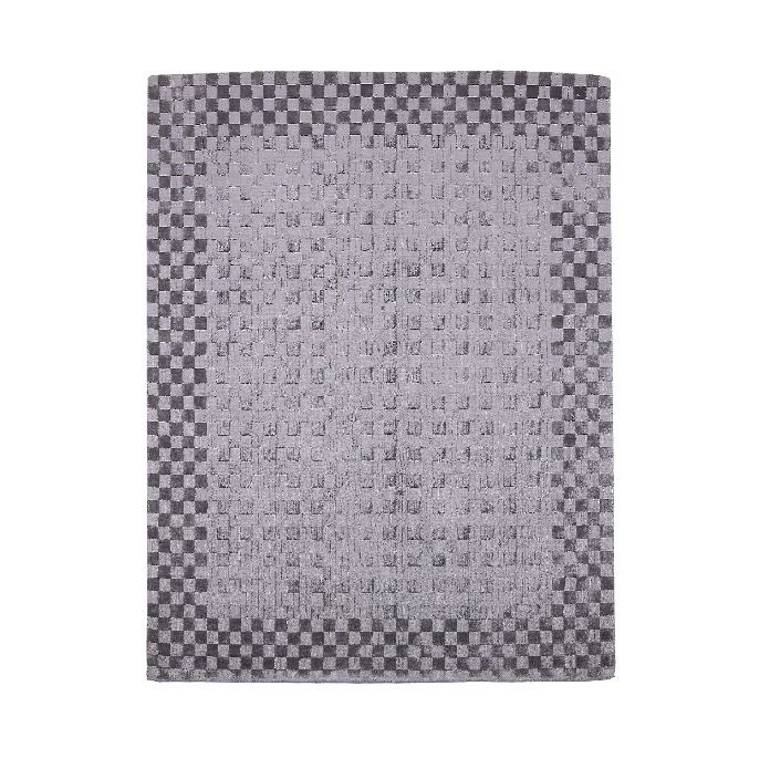 PEQURA Checkerboard Border Wool Rug – Handwoven Geometric Wool Carpet with Intricate Center (5x8 ft)