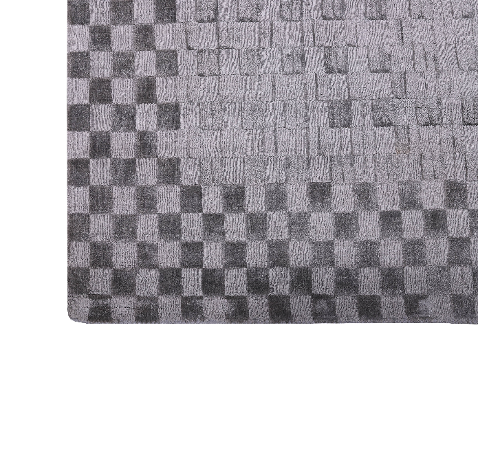 PEQURA Checkerboard Border Wool Rug – Handwoven Geometric Wool Carpet with Intricate Center (5x8 ft)