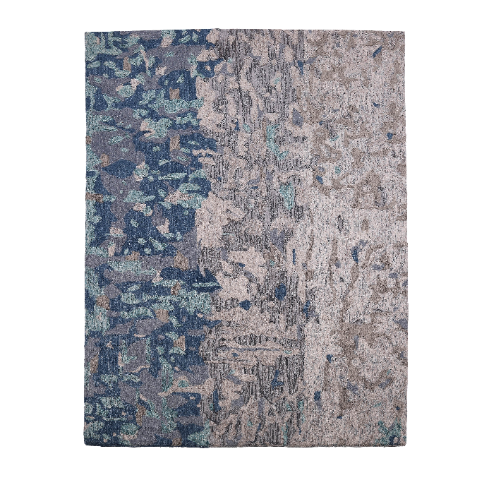 PEQURA Abstract Blue-Beige Gradient Wool Rug – Handwoven Modern Artistry