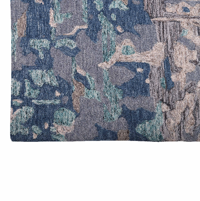PEQURA Abstract Blue-Beige Gradient Wool Rug – Handwoven Modern Artistry