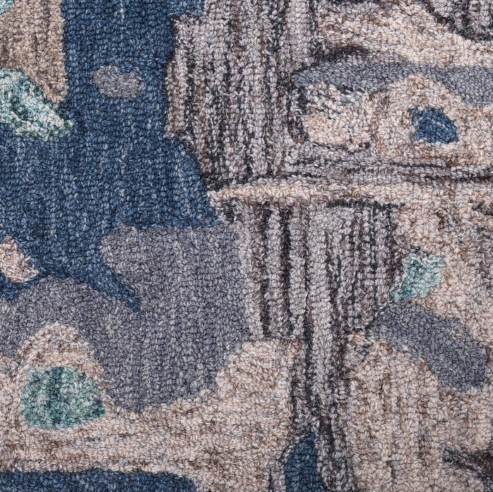 PEQURA Abstract Blue-Beige Gradient Wool Rug – Handwoven Modern Artistry