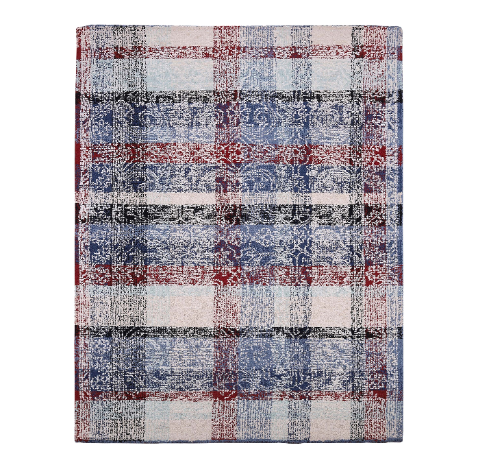 PEQURA Distressed Plaid Wool Rug – Handwoven Vintage Modern Checkered Carpet