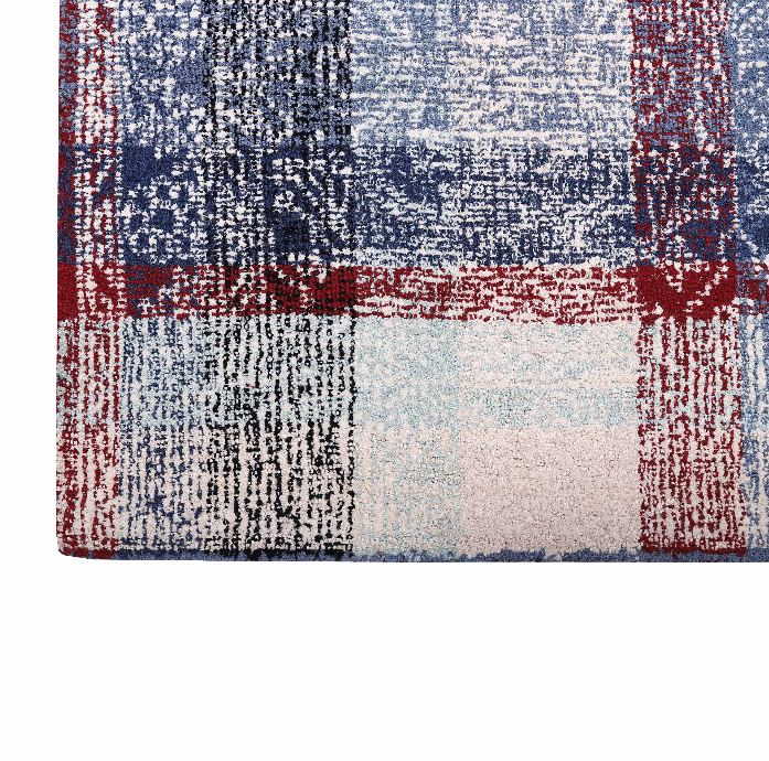 PEQURA Distressed Plaid Wool Rug – Handwoven Vintage Modern Checkered Carpet