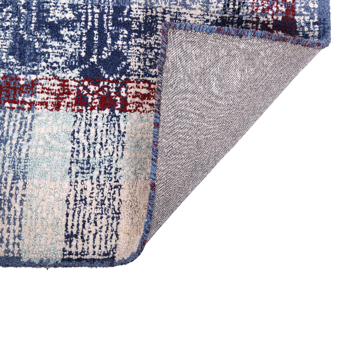 PEQURA Distressed Plaid Wool Rug – Handwoven Vintage Modern Checkered Carpet