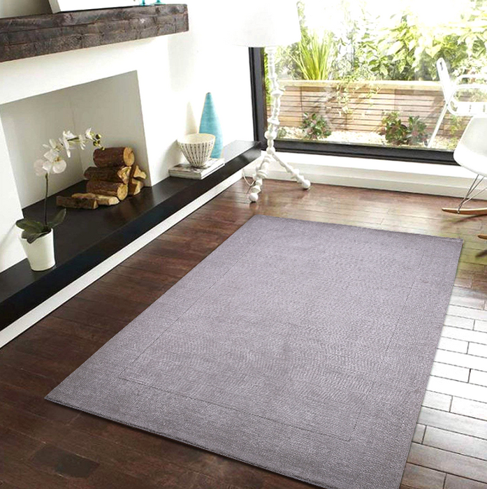 PEQURA Silver-Gray Textured Wool Rug – Handwoven Minimalist Luxury Carpet