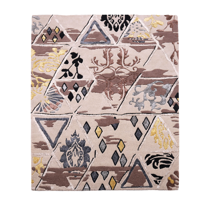 PEQURA Ornamental Triangle Grid Wool Carpet – Handwoven Geometric Patchwork Rug