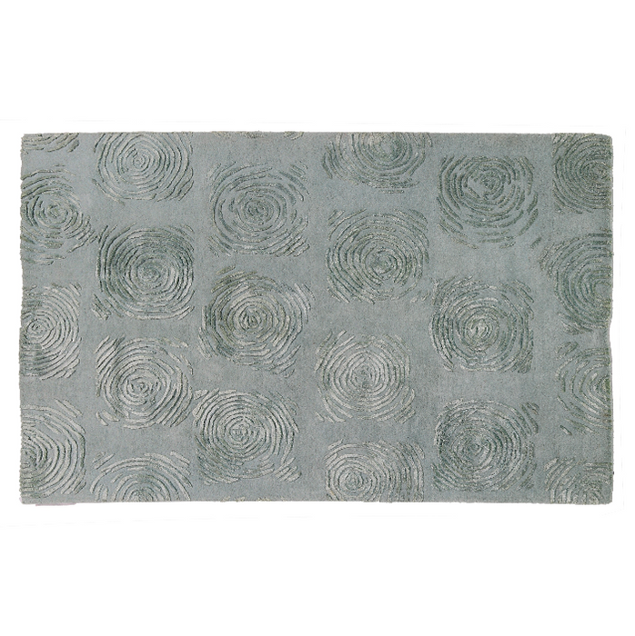 PEQURA Concentric Swirl Grid Wool Carpet – Handwoven Modern Minimalist Rug in Soft Blue