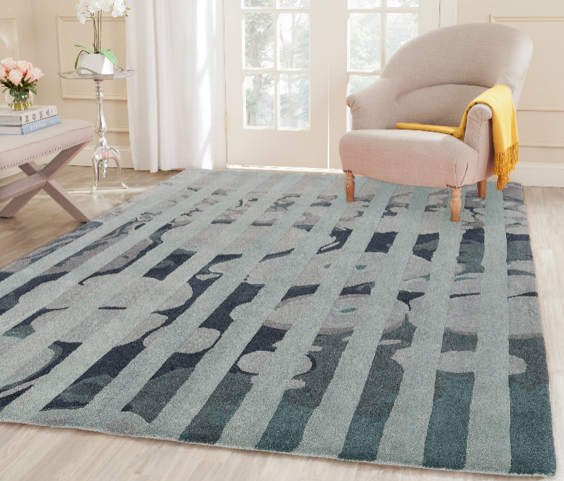 PEQURA Vertical Stripe Over Marbled Flow Wool Carpet – Handwoven Modern Abstract Rug