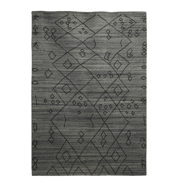PEQURA Diamond-Linked Tribal Wool Carpet – Handwoven Charcoal & Black Geometric Rug