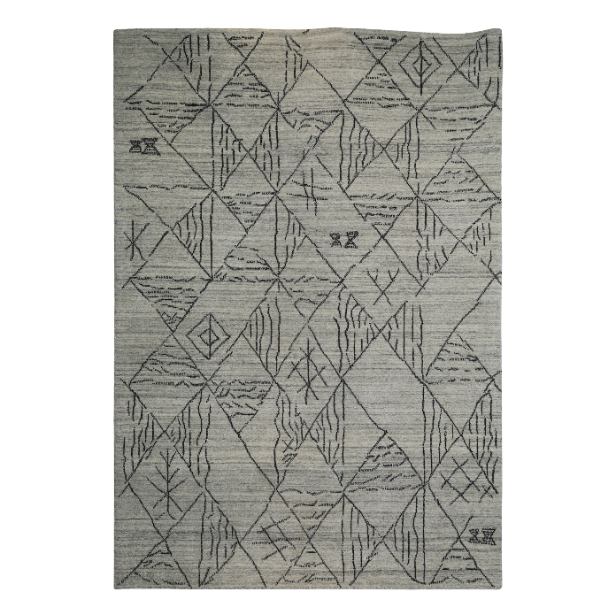 PEQURA Symbolic Diamond Grid Wool Carpet – Handwoven Tribal Motif Rug in Neutral Tones