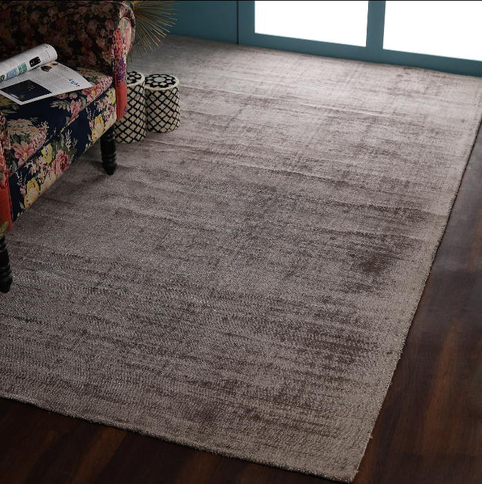 PEQURA Faded Grid Texture Wool Carpet – Distressed Modern Rug in Gray & Beige Tones