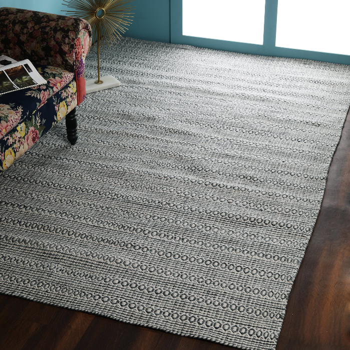 PEQURA Wool Dhurrie – Handwoven Horizontal Line & Micro-Motif Rug
