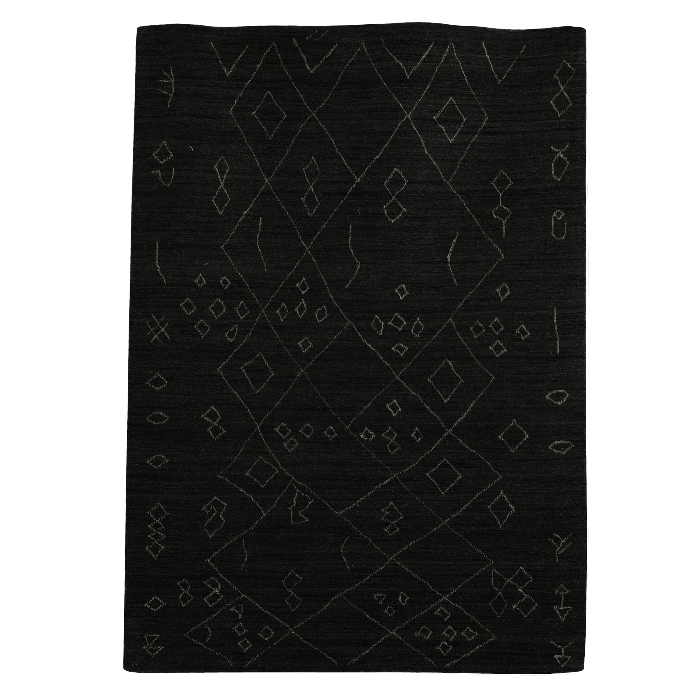 PEQURA Wool Golden Diamond Grid Rug – Handwoven Black & Mustard Carpet for Modern Luxe Interiors