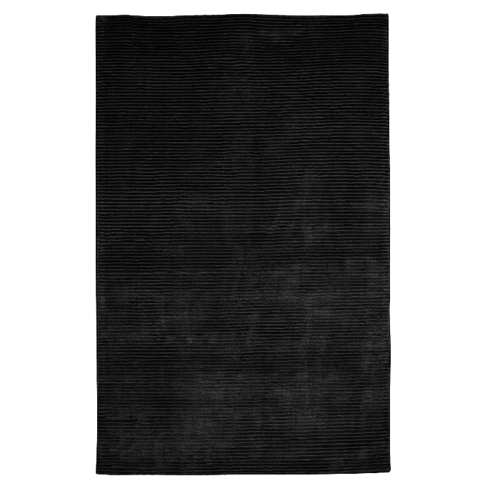 PEQURA Wool Textured Black Rug – Handwoven Minimalist Carpet with Horizontal Grain Finish