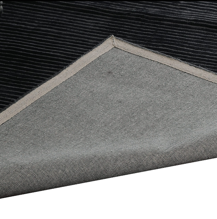 PEQURA Wool Textured Black Rug – Handwoven Minimalist Carpet with Horizontal Grain Finish