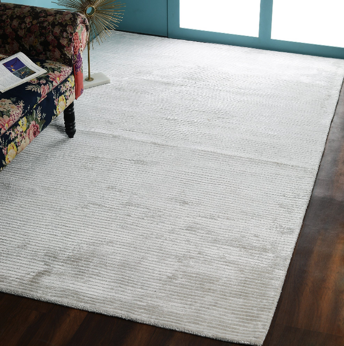 PEQURA Wool Light Gray Ribbed Rug – Handwoven Minimalist Carpet with Subtle Linear Texture