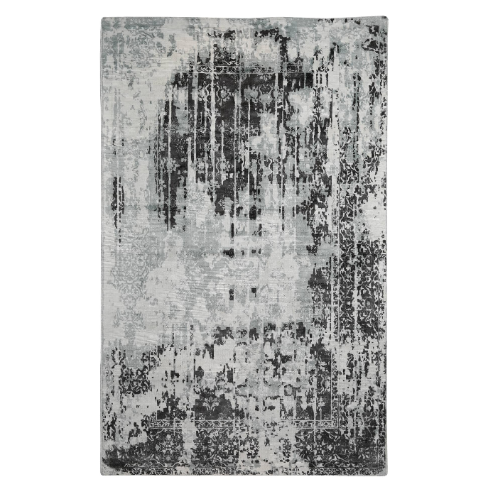 PEQURA Wool Distressed Vertical Texture Rug – Handwoven Black & Gray Abstract Carpet for Modern Interiors