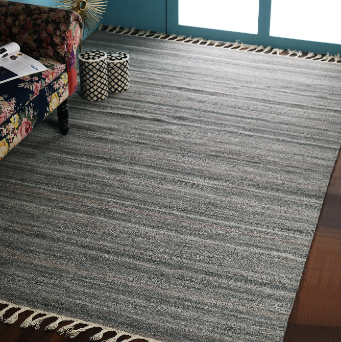 Wool Rug – Gray Gradient Woven with Fringe