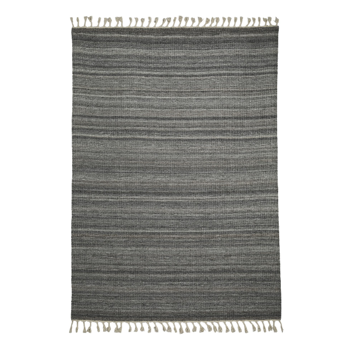 Wool Rug – Gray Gradient Woven with Fringe