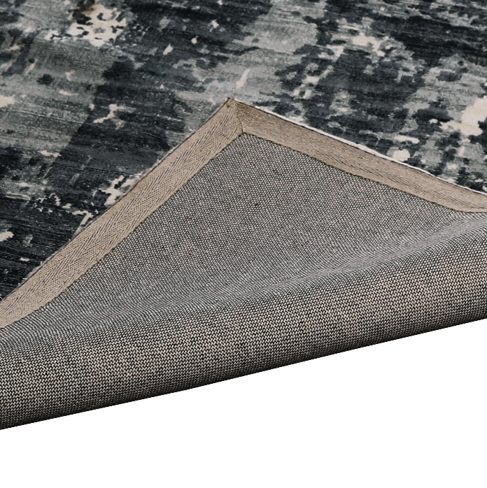 PEQURA Wool Weathered Abstract Rug – Handwoven Black, Gray & White Distressed Carpet for Modern Interiors