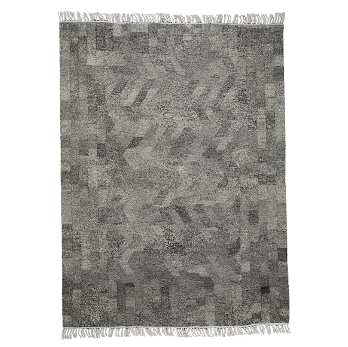 Wool Rug – Maze-Like Geometric Gray Pattern