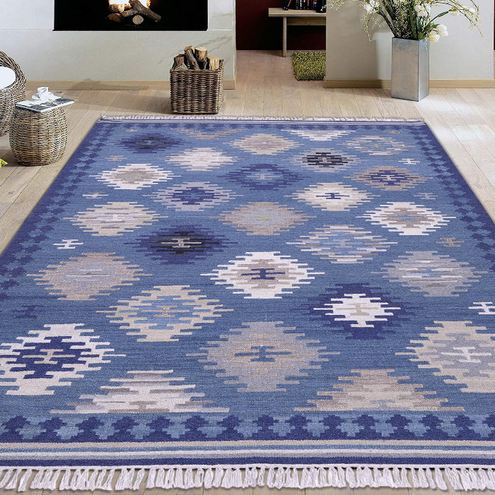 Blue Diamond Mosaic Wool Handwoven Rug