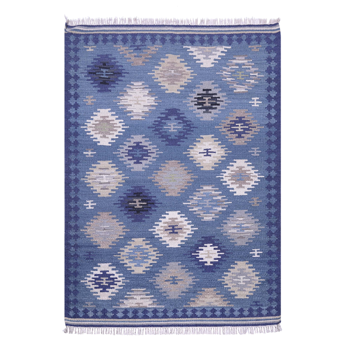 Blue Diamond Mosaic Wool Handwoven Rug