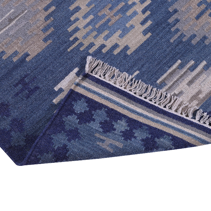 Blue Diamond Mosaic Wool Handwoven Rug
