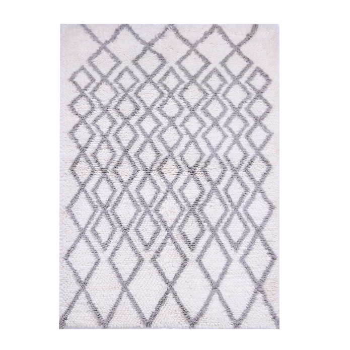 PEQURA Wool Light Diamond Grid Rug – Handwoven Cream & Gray Geometric Carpet for Modern Homes