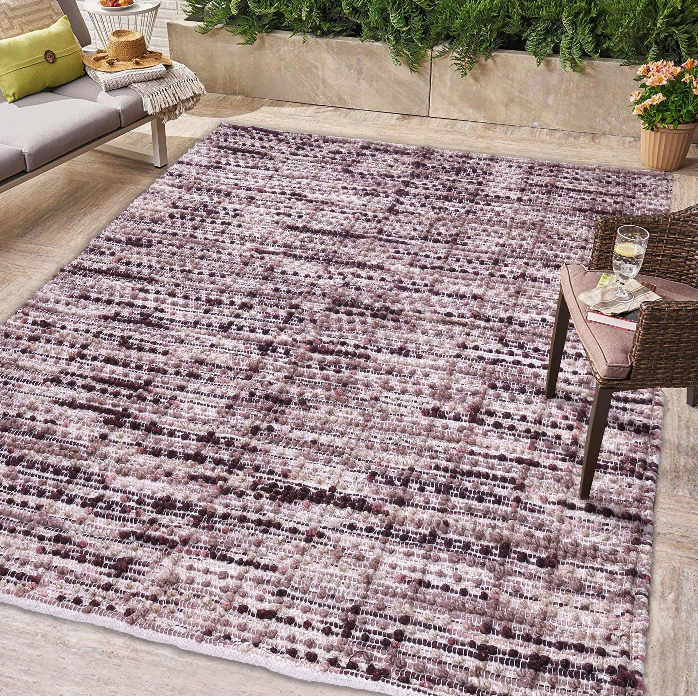 Purple-Pink Checkered Woven Wool Rug