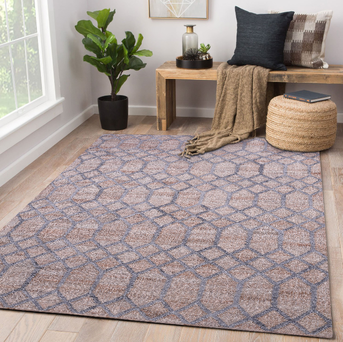 PEQURA jute Beige-Gray Diamond Hex Grid Rug – Handwoven Geometric Carpet for Modern & Minimal Interiors