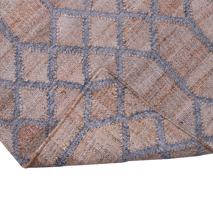 PEQURA jute Beige-Gray Diamond Hex Grid Rug – Handwoven Geometric Carpet for Modern & Minimal Interiors