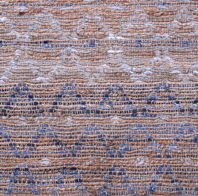 Blue-Beige Ethnic Band Handwoven Wool Rug
