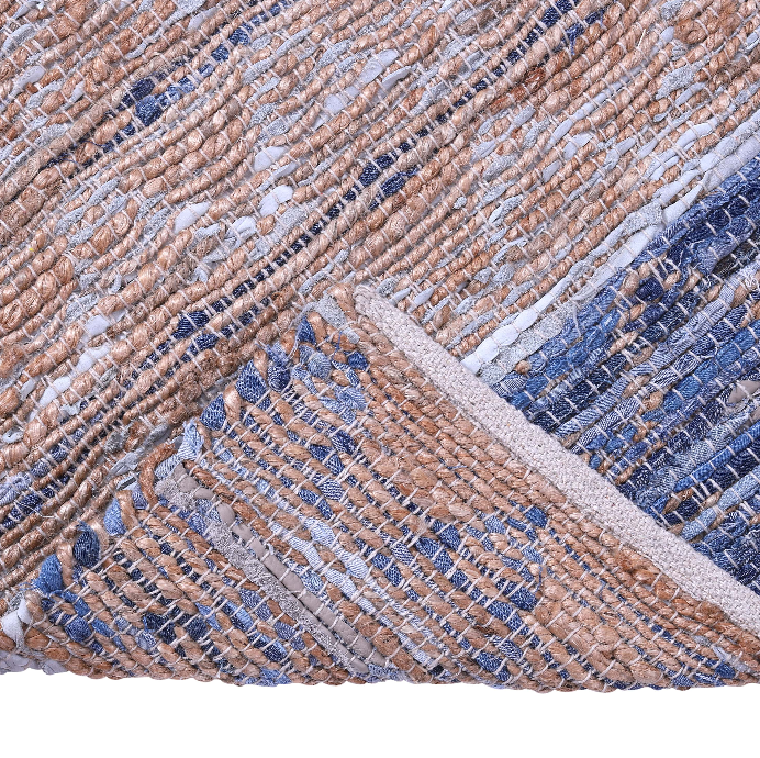 Blue-Beige Ethnic Band Handwoven Wool Rug