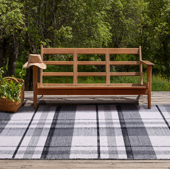 Black-Gray Plaid Handwoven Wool Rug